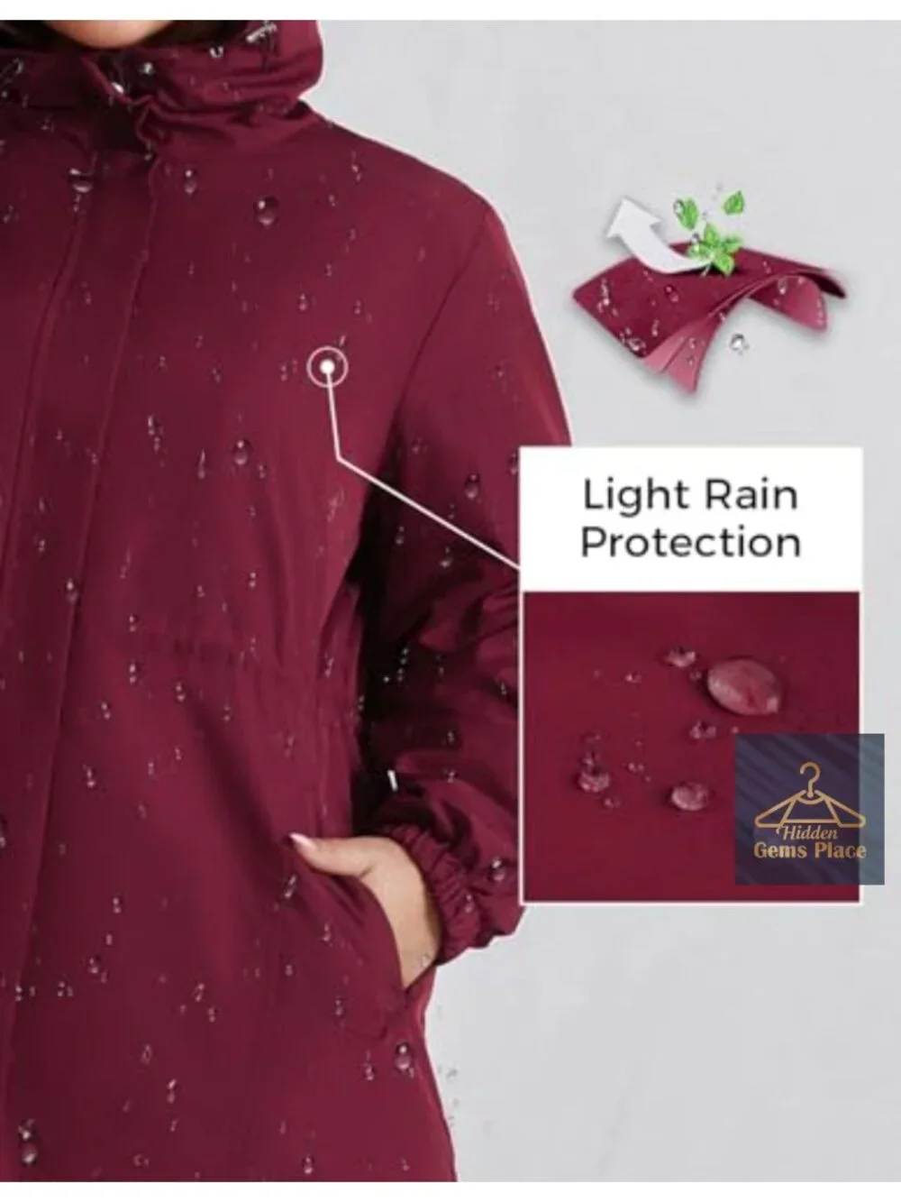 Plus Size Waterproof Fleece Lined Rain Jacket with Hood